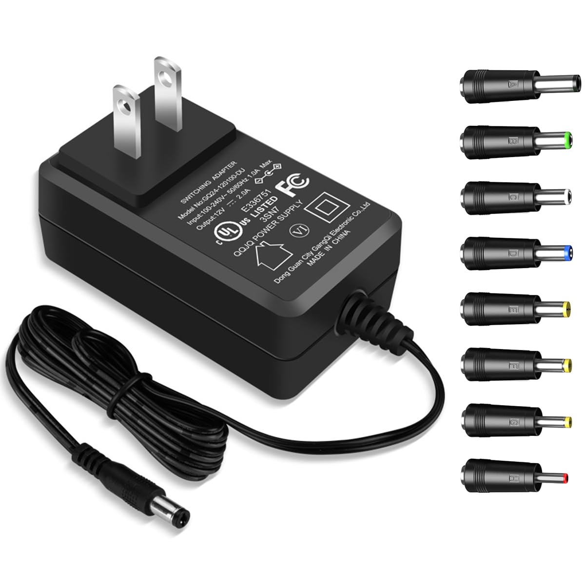 Photo 1 of Universal 12V 2A AC Adapter with 8 Tips, UL Listed 12 Volts 2000mAh Power Supply Cord, 12 Volt AC/DC Charger, 12W Replacement Power Supply for Security Camera, LED Strip Light, Webcam, Router.