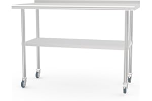 STEELBUS 24 x 48 Inches Stainless Steel Table,NSF Commercial Heavy Duty Kitchen Prep & Work Table,4 Adjustable Legs,Splash Guard,Load Capacity 500 lbs,Suitable For Restaurant,Home,Hotel,Tool Room,Laundry Room