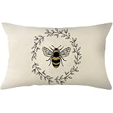 Ogiselestyle Bee Lumbar Pillow Covers, 12 x 20 Inch Farmhouse Spring Summer Cushion Case Decoration for Sofa Couch