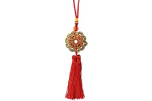 BETTERDECOR Feng Shui Handmade Chinese Ancient Coins Decorative Hanging Charm Tassel for Wealth, Prosperity, and Success (12 Coins+red)