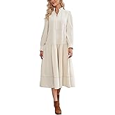 Women's Fall Winter Corduroy Maxi Dress Casual Long Sleeve Ruffle Mock Neck Flowy Vintage Dresses