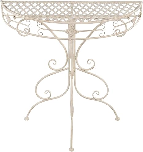 Amazon De Gartentisch Halbrund Aus Metall In Weiss Beistelltisch Kaffeetisch Garten Terrassentisch