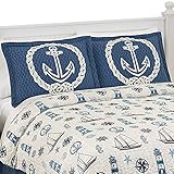 Collections Etc Coastal Seafaring Beach House Ocean Inspired Anchor Quilted Pillow Sham, Blue