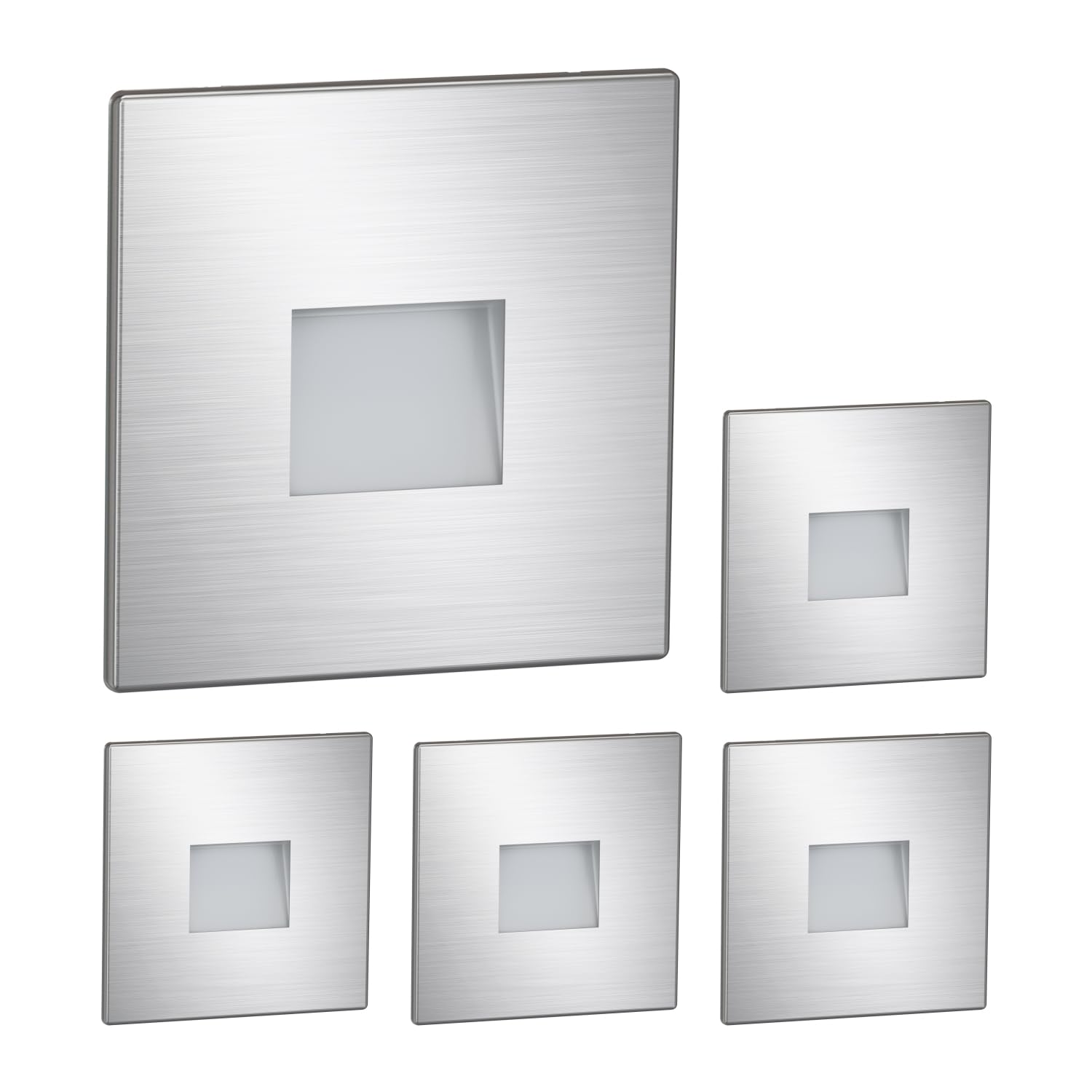ledscom.de 5 LED Staircase Light/recessed wall Light FOW for Indoor and Outdoor use, Downlight, Angular, Stainless Steel, 85 x 85mm, Warm White