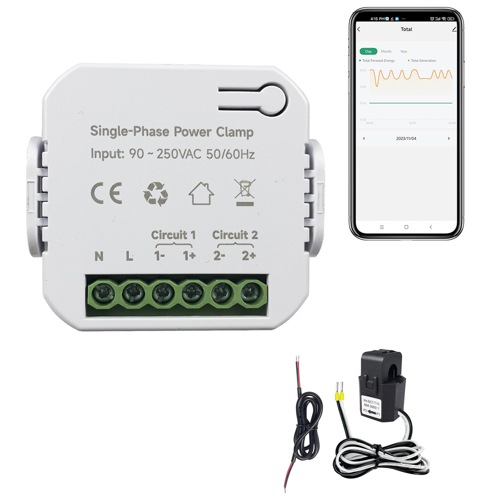 Photo 1 of Smart Energy Monitor, Single Phase Clamp Electricity Meter with 1 * 80ACT Current Transformer, WiFi, Real-Time Electricity Monitor/Meter, Solar/Network Metering