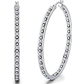 weinuo 2 Inch Stunning Stainless Steel Multi-colors Cubic Zirconia Hoop Earring for Women Hypoallergenic Jewelry for Sensitive Ears Large Big Hoop Earrings 50MM
