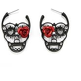Halloween Skull Earrings for Women Gothic Skeleton Drop Earrings Spooky Bone Hoop Stud Earrings Black Skull Red Flower Earrings Halloween Scary Party Ghost Costume Dress Up