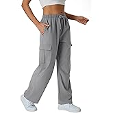 keriffe Women's Cargo Pants Quick Dry Lightweight Water-Resistant Hiking Pants Elastic High Waisted Drawstring 4 Pockets