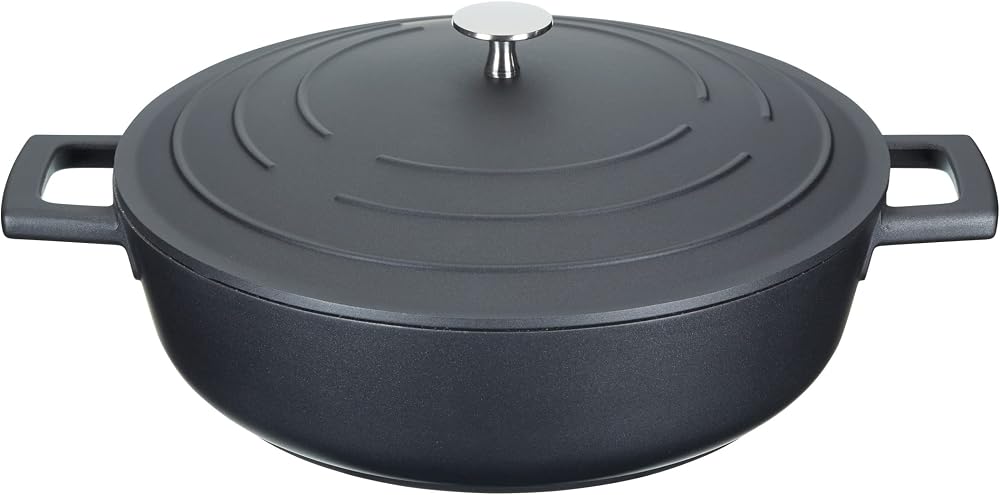 MasterClass Shallow Casserole Dish 4L 28cm with Lid Induction Oven Safe Black