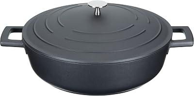 MasterClass Shallow Casserole Dish 4L 28cm with Lid Induction Oven Safe Black