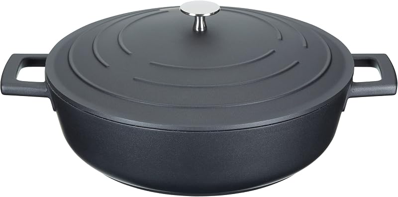 MasterClass Shallow Casserole Dish 4L 28cm with Lid Induction Oven Safe Black
