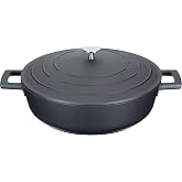 MasterClass Cast Aluminium Shallow Casserole Dish with Lid 28cm 4L, Black | Lightweight and Non-Stick Dutch Oven, Self Basting Lid, Oven Safe Cooking Pot, Easy to Grip Handles, Anti-Scratch, PFOA-Free