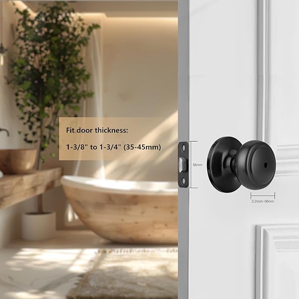 NCSEN 6-PACK MATTE BLACK DOOR KNOBS,INTERIOR DOOR KNOB WITH LOCK,COASTAL STYLE DOOR KNOB FOR PRIVACY AND BEDROOM (BATH OR PRIVACY)