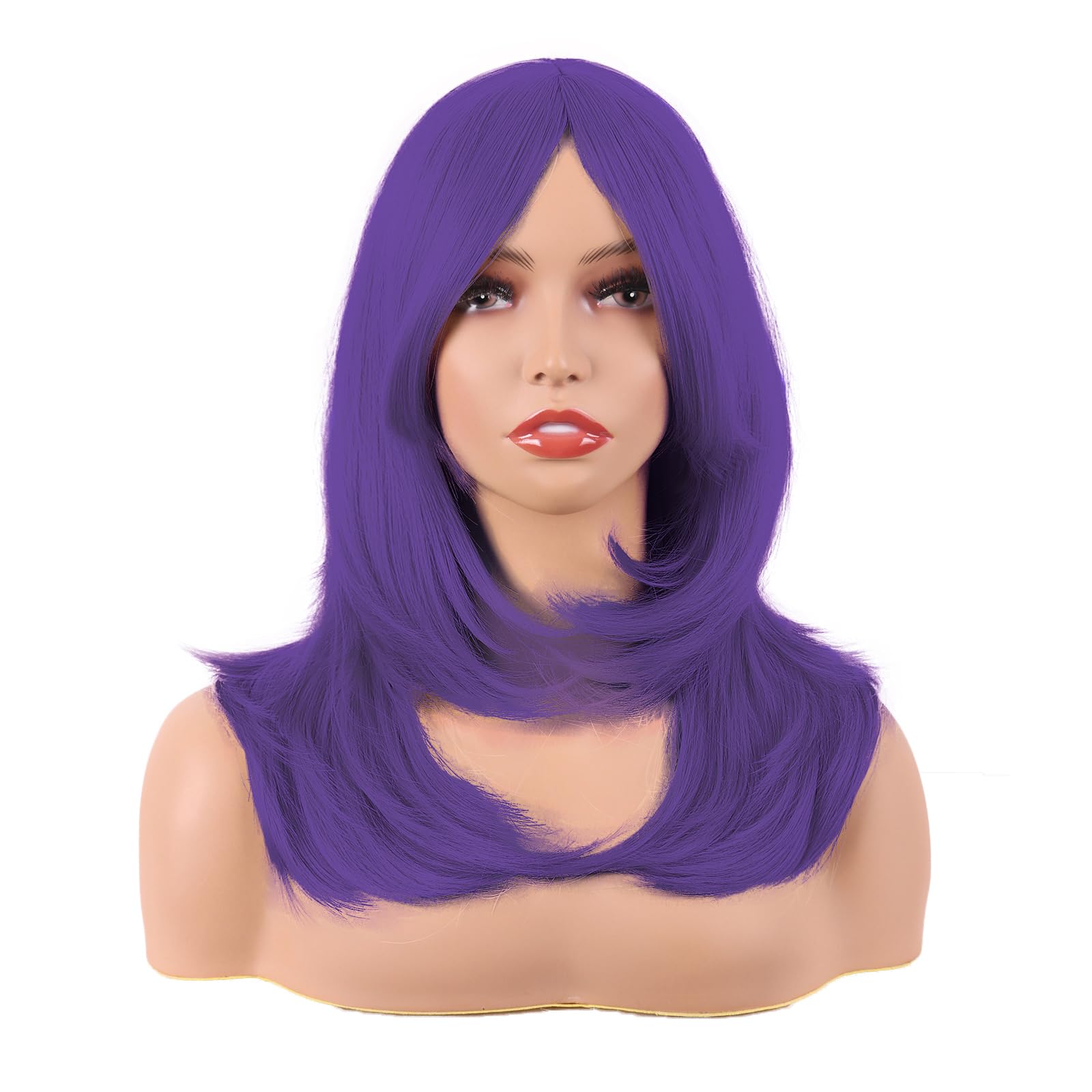 MapofBeauty 20 Inch/50 cm Long Layered With Bangs Straight Synthetic fiber Shoulder Length Hair for Daily Use or Party Wig (Edo Purple) — image 1