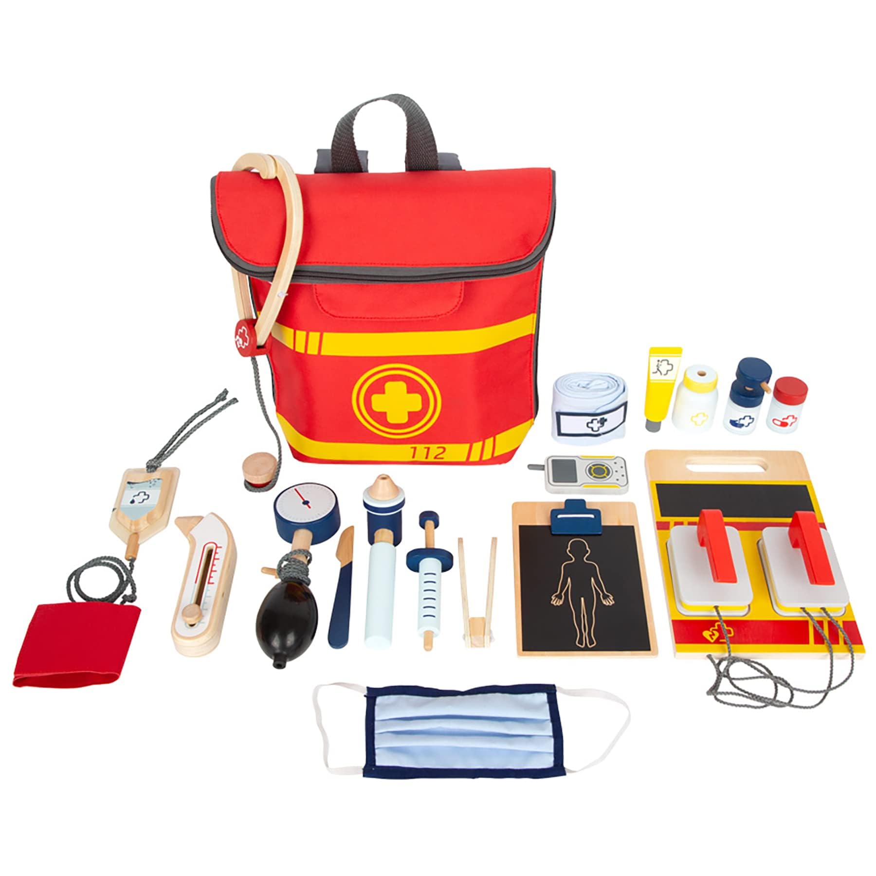 small foot 11917 Emergency Doctor's Backpack with defibrillator, otoscope, fabric mask & much more, for ages 3+ years