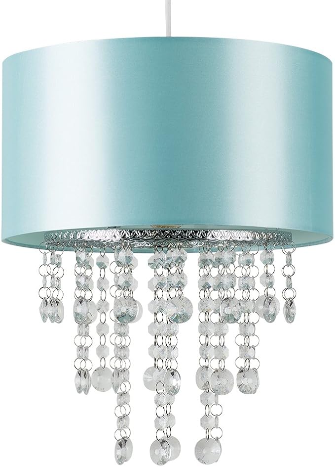 Modern Duck Egg Blue Cylinder Ceiling Pendant Light Shade with Clear