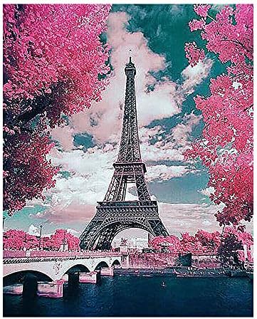 5D DIY Diamond Embroidery Landscape Diamond Painting Cross Stitch Square Rhinestone Mosaic Decoration Eiffel Tower (40x50cm 16x20 Inche)