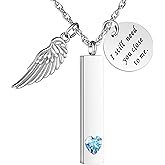 XIUDA Cremation Jewelry for Ashes with Angel Wing Charm Vertical Bar Urn Necklace Stainless Steel Memorial Keepsake Pendant for Women
