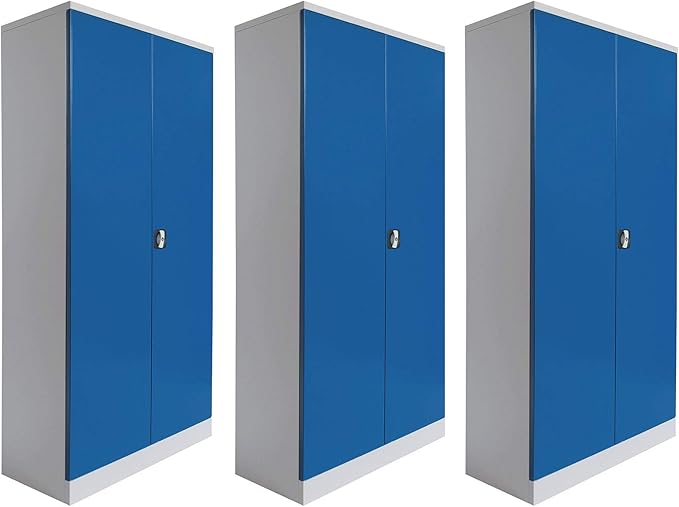 Stahlschrank-Set | 3 Aktenschränke | grau/blau - KOMPLETT MONTIERT