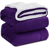 KAWAHOME Sherpa Fleece Queen Size Blanket for Bed - Extra Warm and Heavy Thick Blankets for Winter, Super Soft 500GSM Plush Blanket, 90"X 90" Purple
