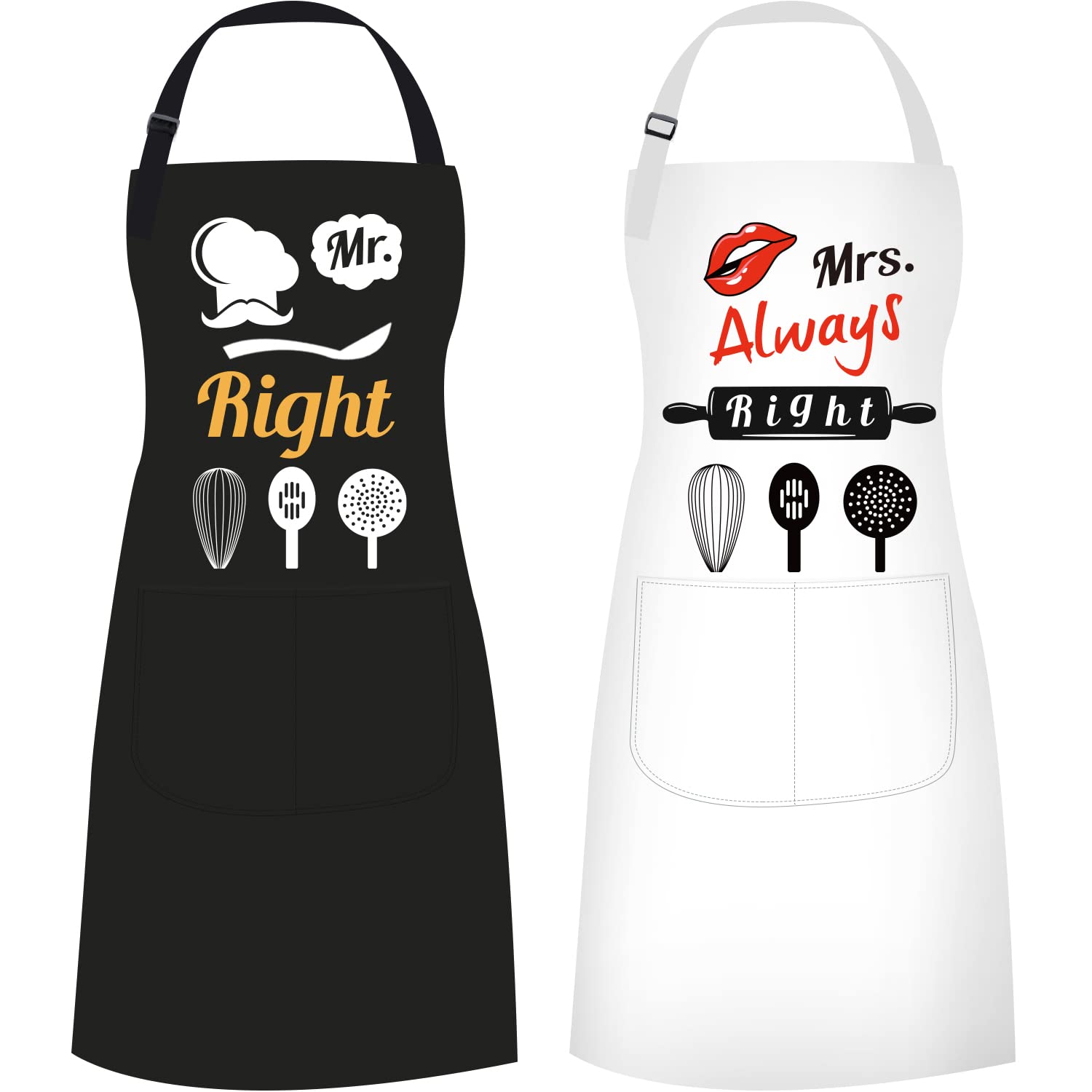 ETLEE Mr and Mrs Couple Aprons - Adjustable Cooking Apron with Pockets, Funny Couple Gifts for Wedding, Engagement, Bridal Shower