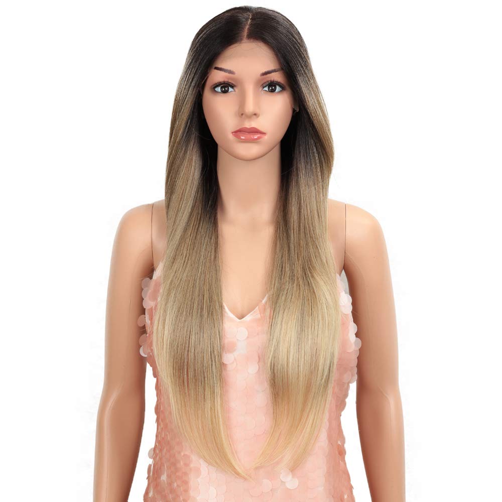Style Icon Easy-360 Lace Front Wigs 27" Free Part Lace Frontal Wigs Long Straight Wig Ombre Blonde Synthetic Wig