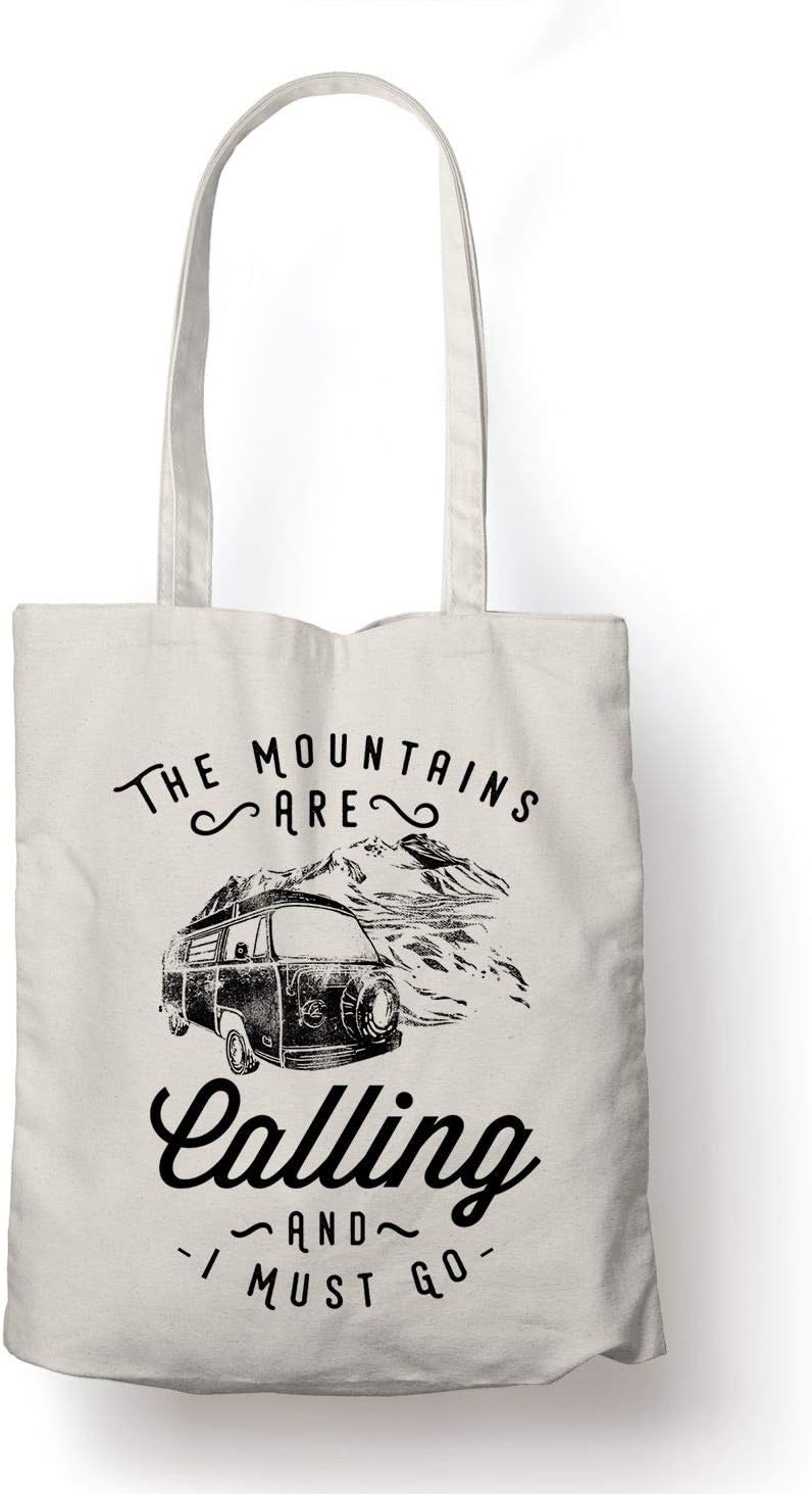 Blak Tee The Mountains Are Calling And I Must Go Camping Slogan Organic Cotton Reusable Shopping Bag Natural Amazon Co Uk Kitchen Home