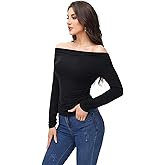 Women's Casual Long Sleeve Ruched Waist Boat Neck Off Shoulder Going Out Tops Plus Size Tight Shirts