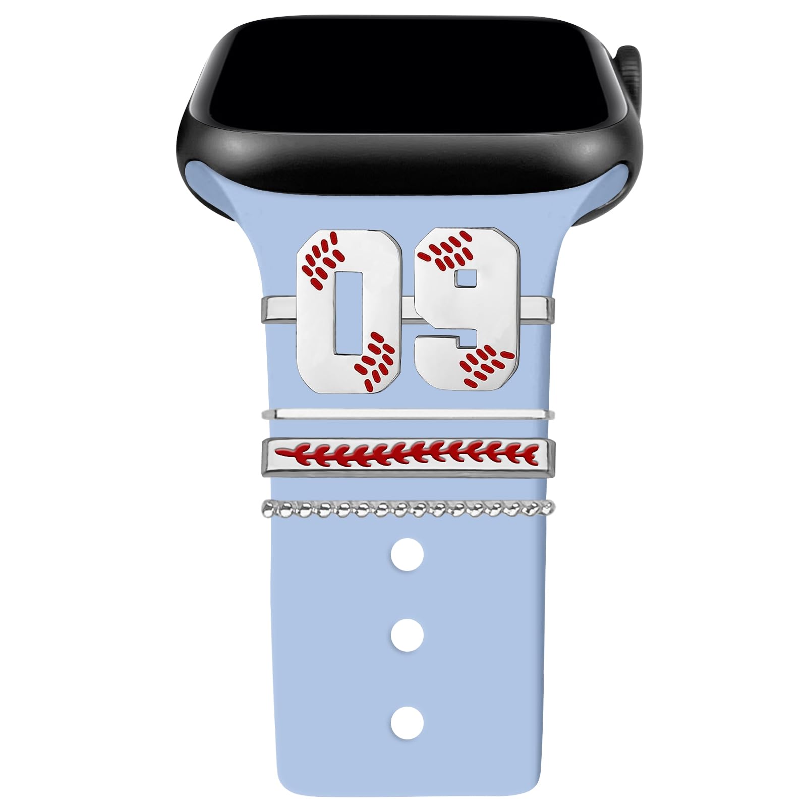 Baseball Number Watch Charms for Boy 00-30 Athletes Jersey Number Decorative Rings Loops Compatible with Apple Watch Accessories iWatch Series 10 9 8 7 6 5 4 3 2 1(No Watch Band)