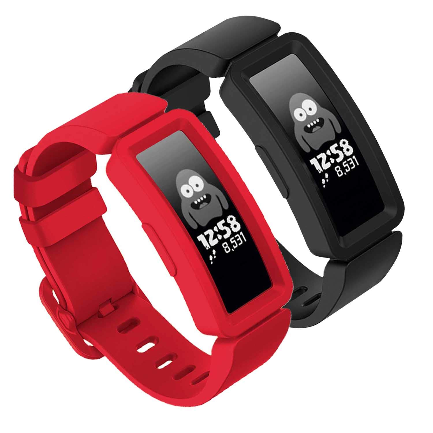 TopPerfekt Strap Compatible With Fitbit Ace 2 for Kids 6, Soft Silicone Waterproof Bracelet Accessories Strap Boys Girls Wristbands Compatible for Fitbit Ace 2 (2Black,Red) — image 1