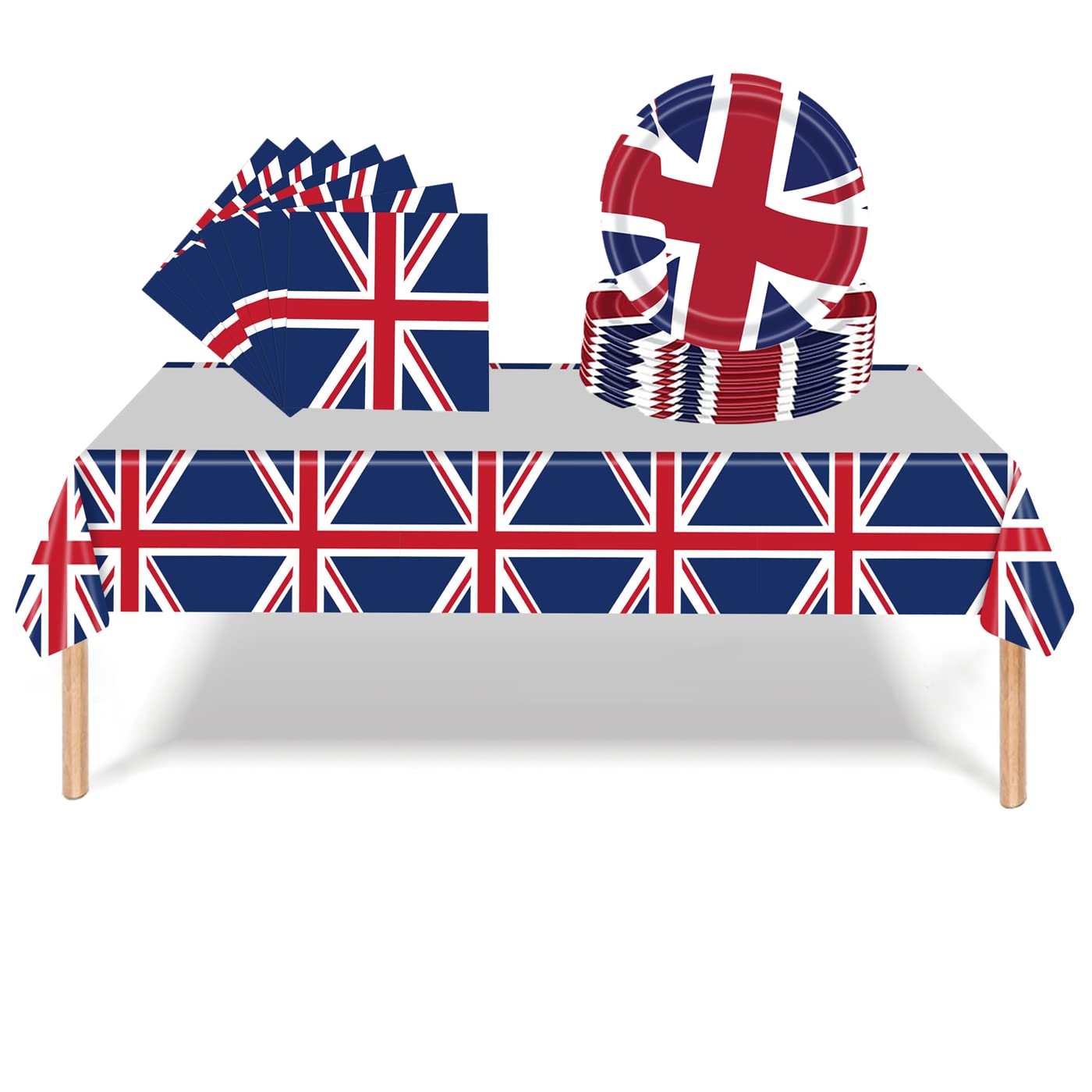 Aisszhao King Charles III Coronation Table Decor, 1P Tablecloth 20P Paper Napkins and 16P Plates for Kings Party, Union Jack Tableware Set the Third Street Supplies