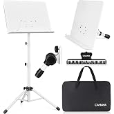 CAHAYA Sheet Music Stand Dual-use Convert to Desktop Stand Adjustable White | Portable Foldable 31.4-57" Height Adjustable Sturdy to Hold Thick Book or Tablet Include Carrying Bag Sheet Music Folder Clip