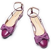 C.Paravano Women's Slingback Dress Shoes | Sandals with Bows for Women| Casual Flat Shoes for Women | Almond Toe Slingback | Detachable Ankle Strap(Size 8.5,Purple)