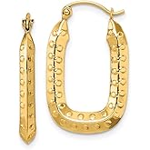 14k Solid Yellow Gold Polished Textured Rectangle Hoop Earrings 15.5mm Wide 2.5mm Thick Hoop Earring for Women
