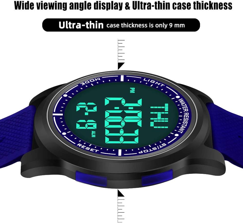 WIFORT Mens Digital Sports Watch Ultra-Thin and Wide Angle Vision Design, 5ATM Swimming Waterproof - Image 5
