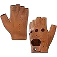Harssidanzar Mens Fingerless Half Finger Leather Driving Gloves Lambskin Unlined Upgrade GM032US