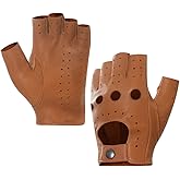 Harssidanzar Mens Fingerless Half Finger Leather Driving Gloves Lambskin Unlined Upgrade GM032US