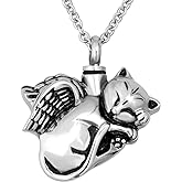 NanMuc Cute Angel Cat Pet Urn Necklace for Ashes Cremation Jewelry Memorial Animal Stainless Steel Pendant Ashes Holder Keepsakes Jewelry