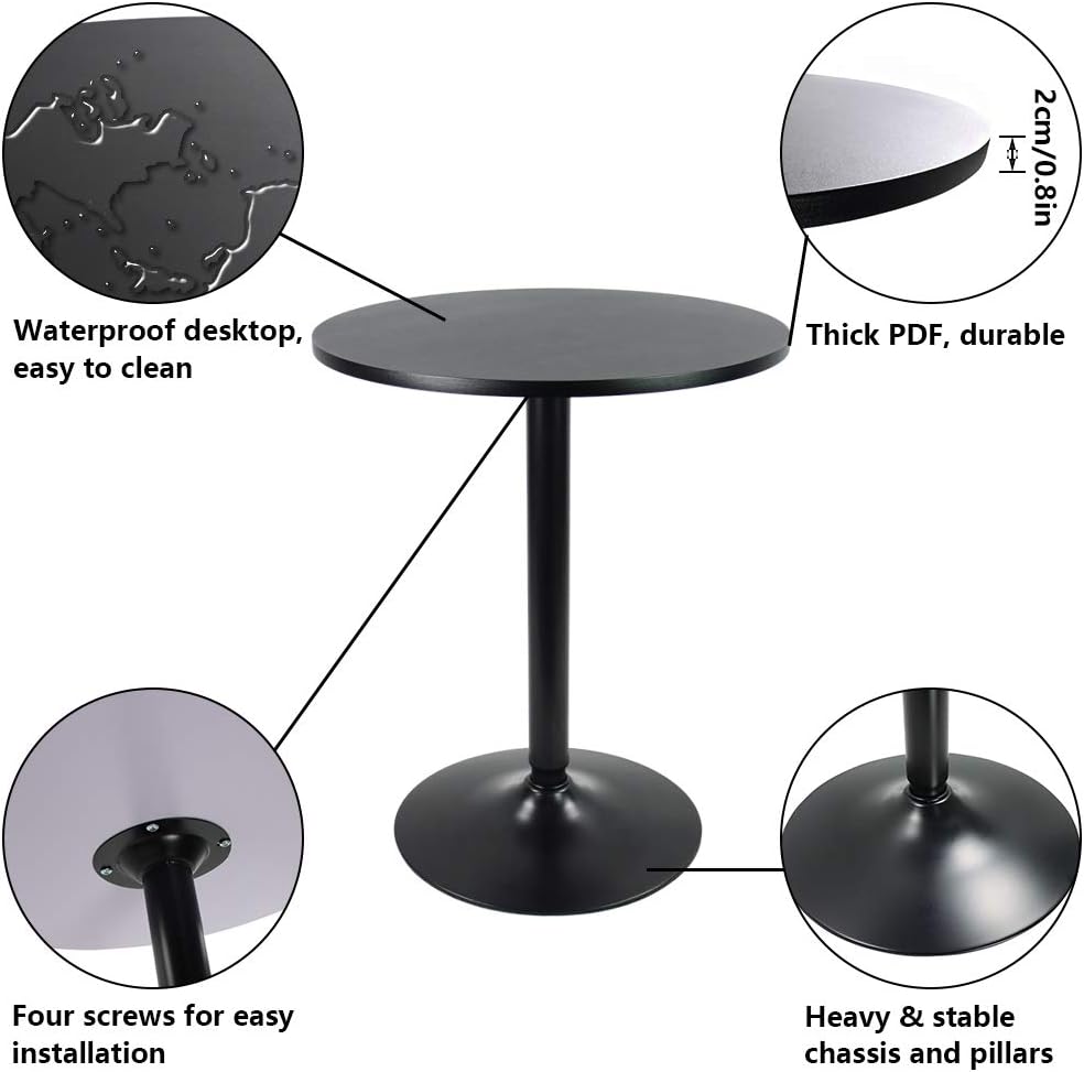 KKTONER Round Bar Table 23.6-Inch Top for Cocktail Bar Pub Dining Bistro (28.7H, Black): Kitchen & Dining