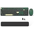 Colorful Wireless Computer Keyboards Mouse Combos, Cute Retro Typewriter Keyboard with Round Keycaps, 2.4 GHz 104 Keys Full-Sized USB/Type C Receiver Keyboard and Optical Mouse（Dark Green）