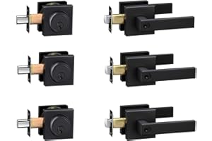 CIELSA DAWN Exterior Door Lock Set with Deadbolt, Front Door Handle Set with Deadbolt, Door Levers Single Cylinder Deadbolt Set, Keyed Alike Heavy Duty Keyed Entry Handles Locksets,(Matte Black,3Pack)