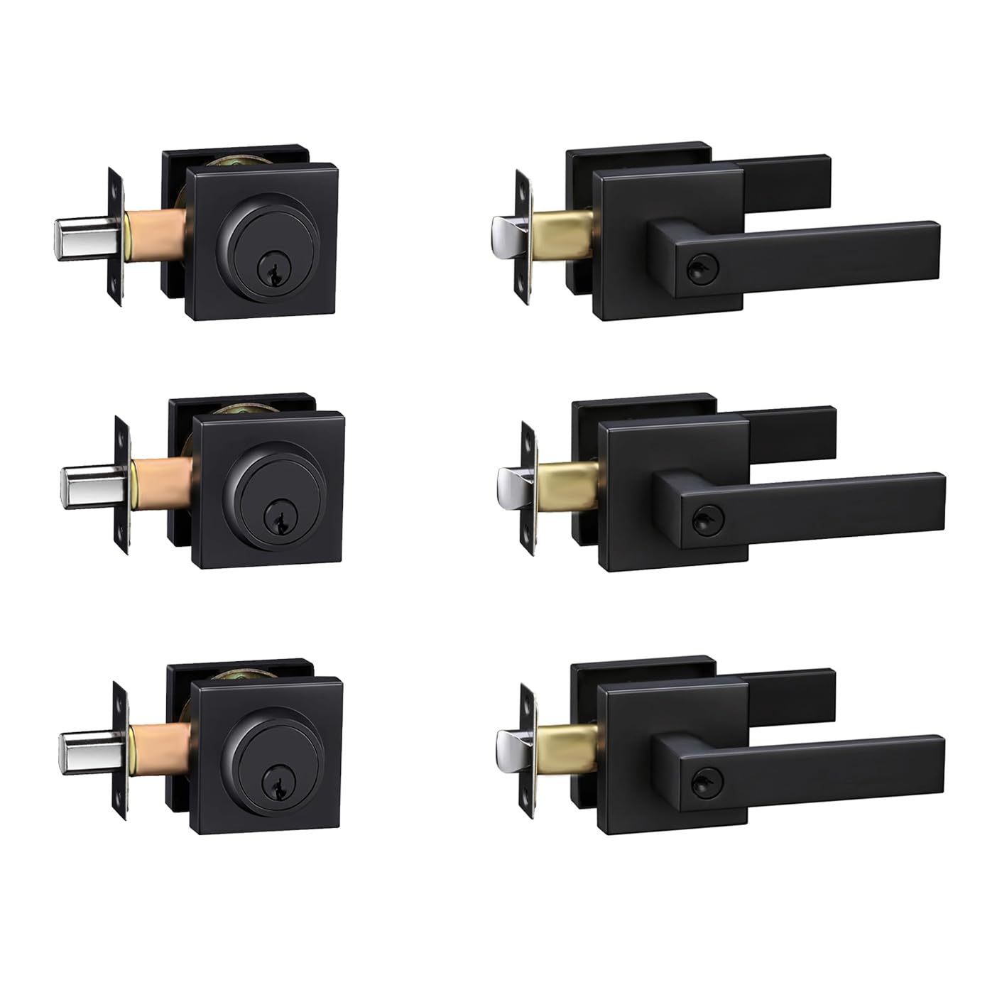 Photo 1 of Exterior Door Lock Set with Deadbolt, Front Door Handle Set with Deadbolt, Door Levers Single Cylinder Deadbolt Set, Keyed Alike Heavy Duty Keyed Entry Handles Locksets,(Matte Black,3Pack)
