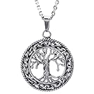 KONOV Mens Womens Celtic Tree of Life Stainless Steel Pendant Necklace, Silver, 24 inch Chain