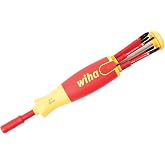 Wiha 28394 Insulated Slimline Ultra-Driver Blade Set &ndash; 7-Piece Slotted, Phillips, Square, Pop-Up Handle, 1,000V Safety Rated