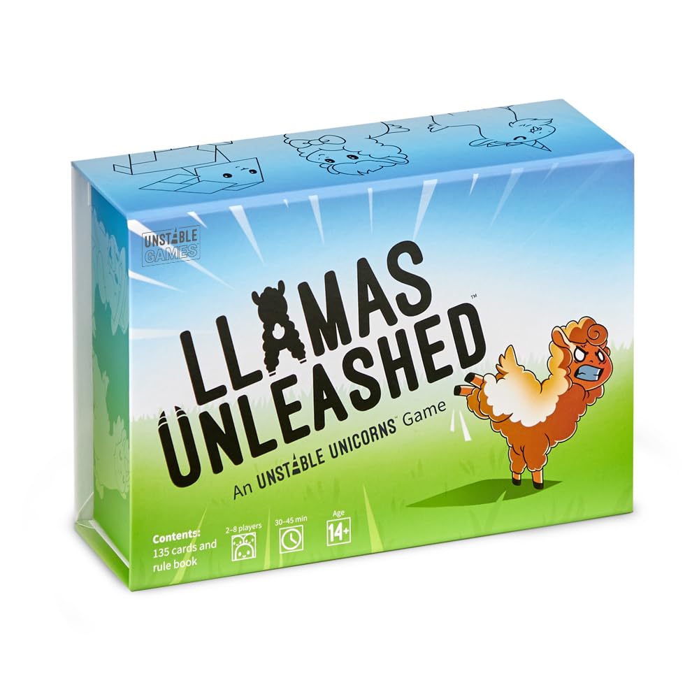 Unstable Games , Llamas Unleashed , Card Game , Ages 14+ , 2-8 Players , 30-45 Minutes Playing Time