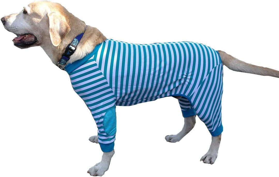 Large Dog Clothes,Dog Pajamas Flexible Breathable Zipper Soft Cotton Striped Dog Jumpsuit Costume Apparel for Medium Dogs Large Dogs (6-Back length-50cm