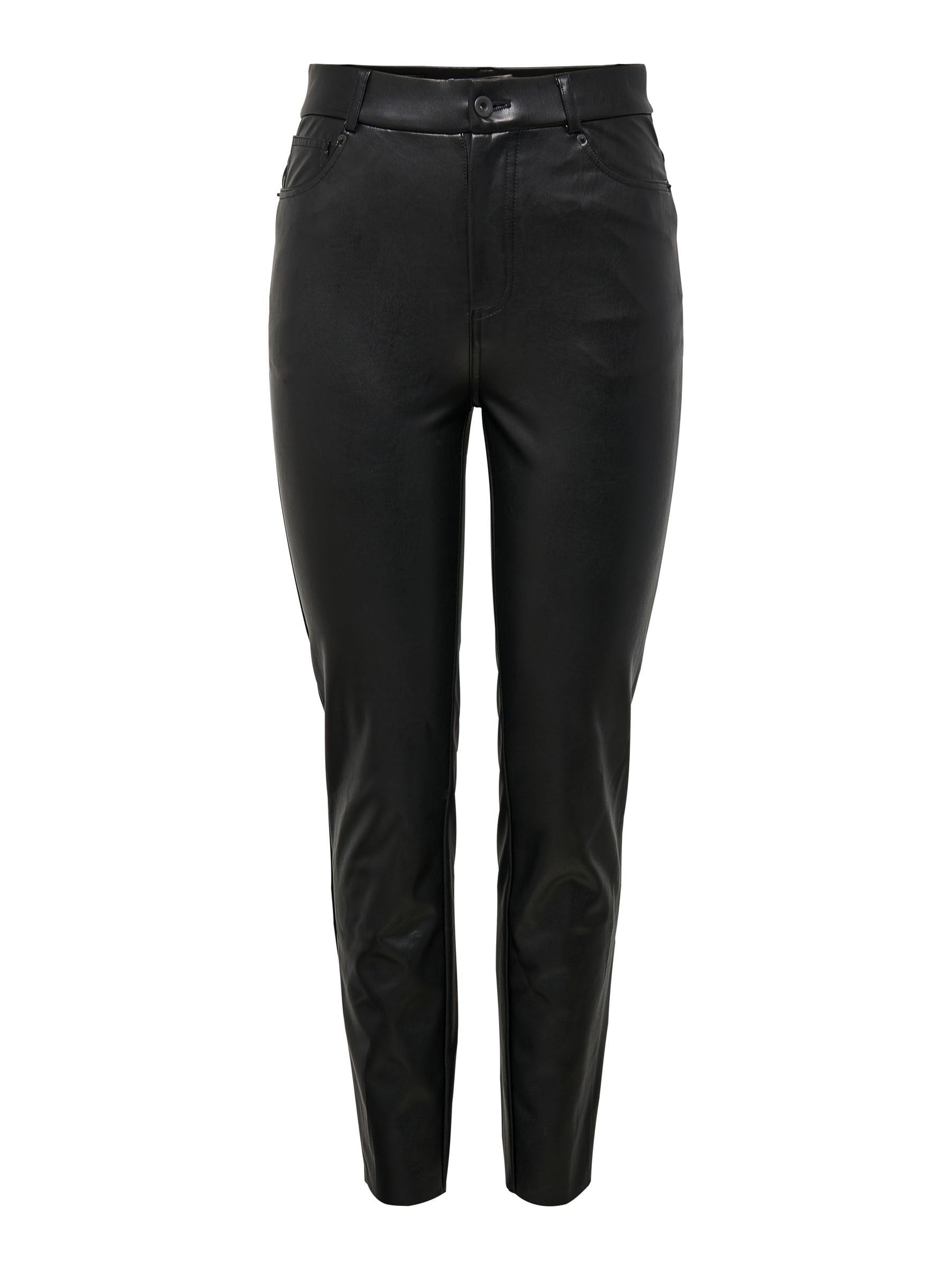 ONLY Women's Onlemily Hw St Ank Faux Leather Pnt Noos Trouser, Black, L UK