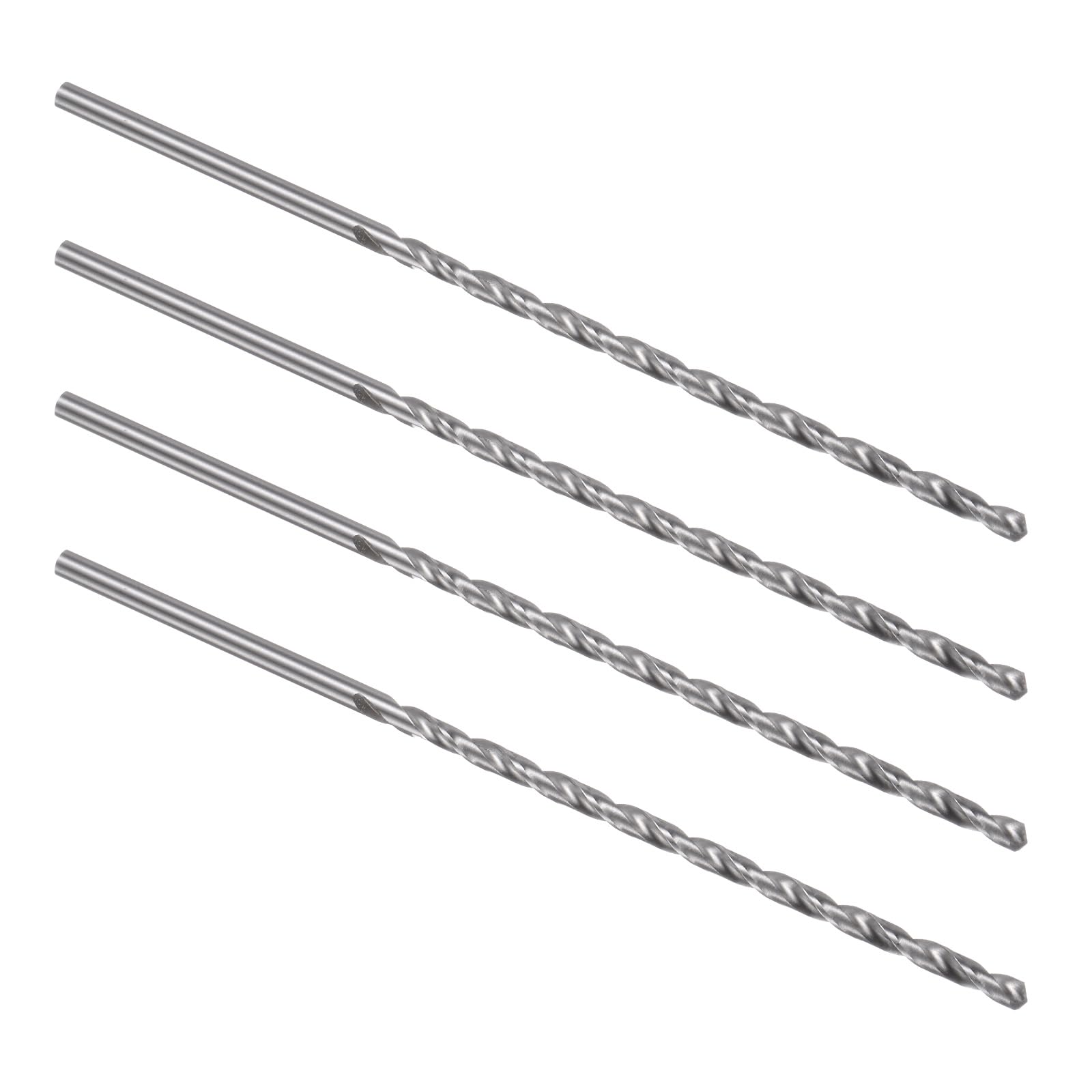 Kozelo 4PCS Twist Drill Bit - [4mm] High-Speed Steel Cobalt Round Shank Jobber Bit Set Silver Tone for Metal Wood Plastic Steel Use, 100mm / 3.94" Blade Length