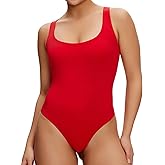 NANJI Sleeveless Tank Bodysuit for Women - Slim Fit Scoop Neck Thong Body Suit, Stretch Double Lined Tops Casual Going Out