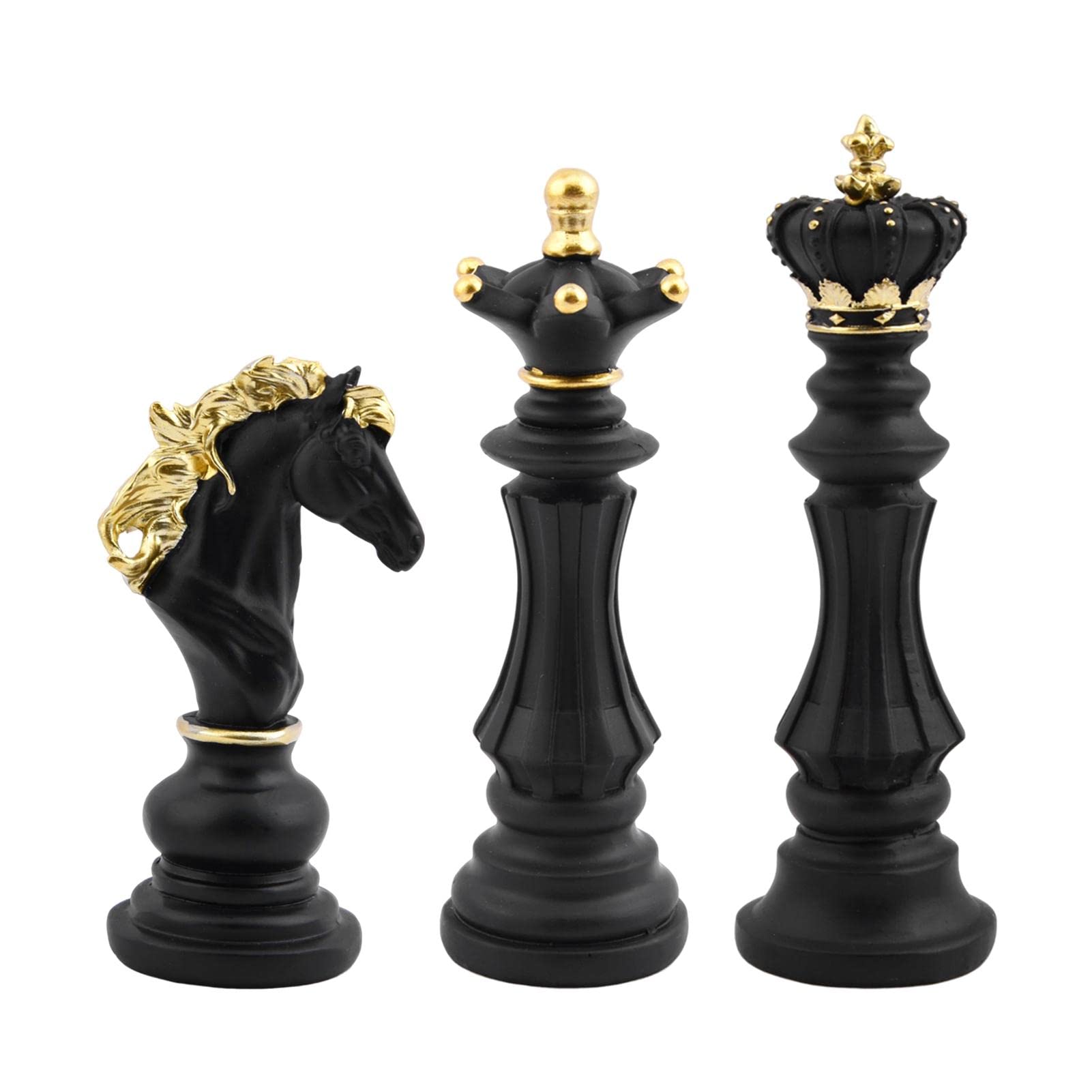 Photo 1 of EMVANV 3pcs Small Chess Statue Decor Set, Resin Figurine Chess Piece King + Queen + Knight Set for Office, Home, Study (Black)